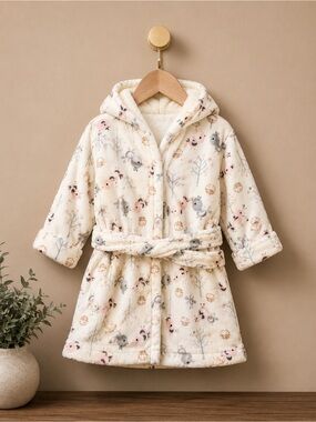 Blankets & Beyond Plush Hooded Baby Robe Pink Bird Print 18-24 months